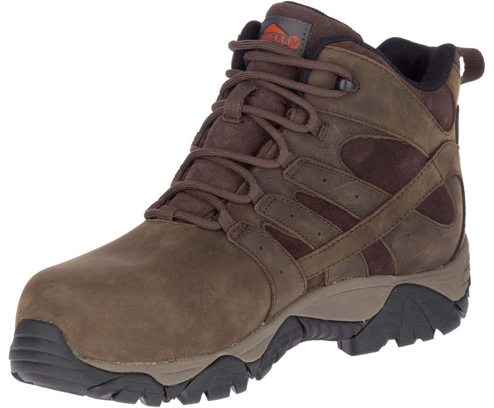 Botas Homem - Merrell Moab Vertex Mid Couro Waterproof Comp Toe Wide Width - Marrom - KMC395128